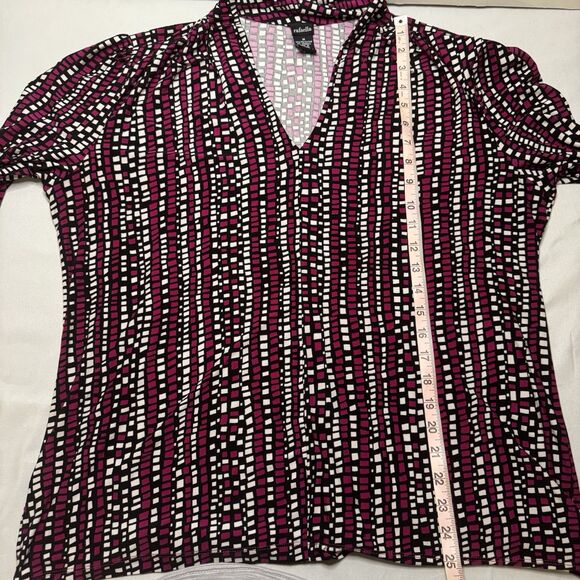 Rafaella Plus 1X Women’s Top VNeck Multicolor Geometric Print Work Casual Blouse - Picture 4 of 6
